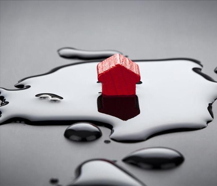 Red wood home in water puddle